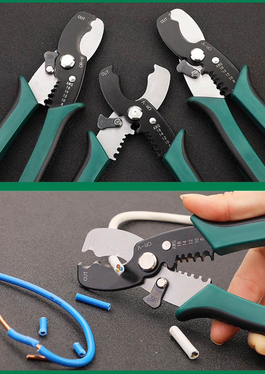 Youtek Elektrikçi İçin Çok İşlevli Tel Soyucu Ve Kesici - Yeşil + Siyah, 1.29-3.26mm Aralığı, 65 Mangan Çeliği