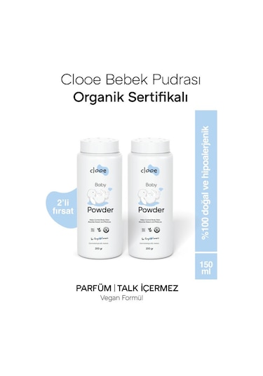 Clooe Organik Bebek Pudrası 200gr - 2 Li Fırsat Paketi