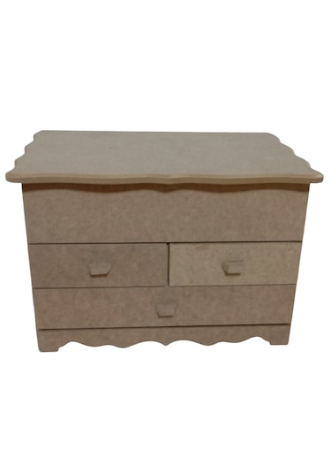 3 Çekmeceli Kapaklı Takı Aksesuar Kutusu-kenarı Desenli