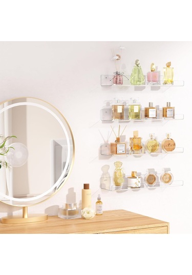 30x10x4 Cm Şeffaf Akrilik U Şeklinde Ekran Depolama Rafı Yumruksuz Banyo Duvar Depolama Rafı Beyaz