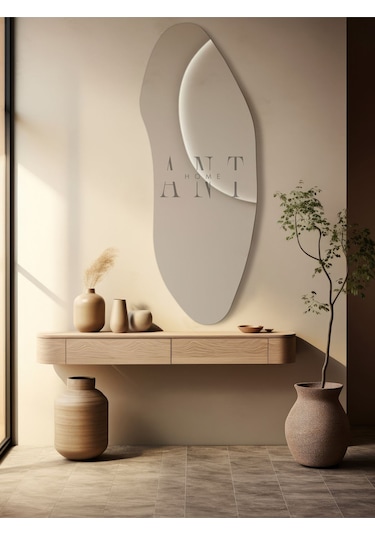 Nova Asimetrik Ayna, Boy Aynası, Duvar Aynası, Konsol Aynası 140 X 52 Gümüş Anthomenova Gümüş