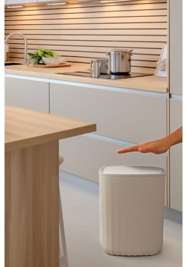 Okyanus Home Hareket Sensörlü 12lt Kırık Beyaz Çöp Kovası Beyaz