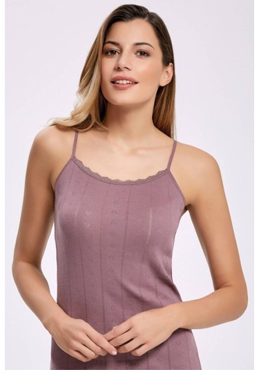 İlke Kadın İp Askılı Jakarlı Transferli Ribana Atlet 223 - 6 Adet Mürdüm