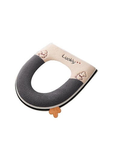 Gri Klozet Kapağı Kalınlaşmış Yumuşak Şanslı Karikatür Tavşan Fermuar Kapatma Su Geçirmez Dört Mevsim Evrensel Banyo Klozet Isıtıcı Yastık Pedi