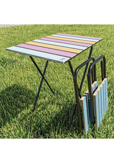 Bino Bino Masa Sandalye Bistro Set Yükseklik Ayarlı Ahşap 3'Lü Set Mavi