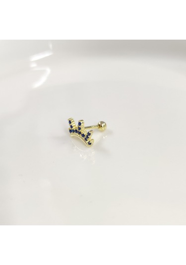 Laci Taşlı Taç Gümüş Tragus Pıercıng - Altın Sarı Beyaz