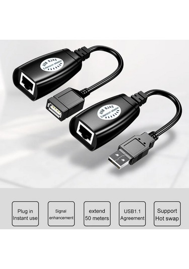 Usb Extrender, 50 Metre Rj45, Usb Uzatma Kablosu, Cat5 Cat6 Uyumlu,
