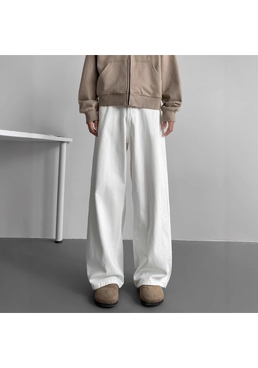 Beyaz Düz Kot Pantolon Gençler İçin Bol Paça Pantolon Bol Kesim Beyaz