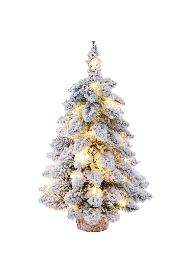 Springsun Kar Masalı Led Aydınlatmalı Mini Noel Ağacı - Ahşap Tabanlı, Masa Dekoru 45/60/75 Cm Beyaz
