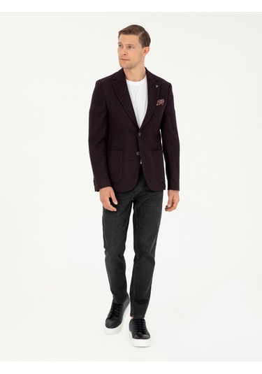 Cacharel Bordo Slim Fit Yün Karışımlı Ceket Kırmızı