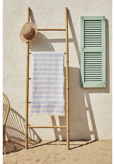 Mavi Çizgili %100 Pamuklu Plaj Havlusu 70x140 Cm Çok Renkli