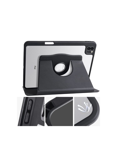 İpad Pro 11 2024 M4 Mvv83tu/a Mwr83tu/a Termik Kalem Bölmeli Dönebilen Standlı Kılıf Kapaklı Kılıf