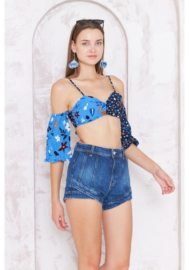 Kutaf Kadın Mavi Vintage Jean Şort 001
