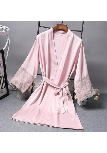 Sones Bornozlar Zarif Pijama Dantel Kadın Elbise Kimono İpek Bornoz Pembe