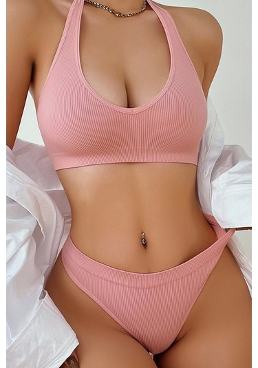 Kadın Somon Seamless Tanga Sütyen Takım Çok Renkli