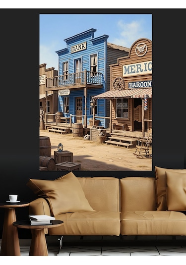 Vahşi Batı Kasabası Saloon Dekoratif Kanvas - Mdf Ahşap Tablo