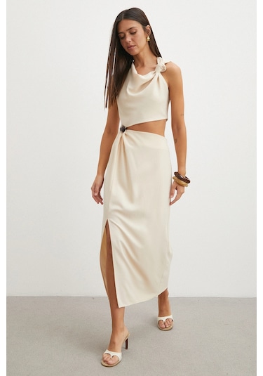 Uterpe Drapeli Cut-out Elbise Krem