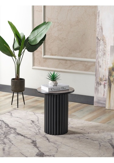 Kagu Boston Mdf 3'lü Sehpa Yuvarlak Ahşap Ve Metal Ayak