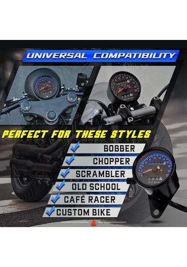 Pazly Retro Cafe Racer Özel Tasarım Motosiklet Mekanik Kilometre Göstergesi K20477