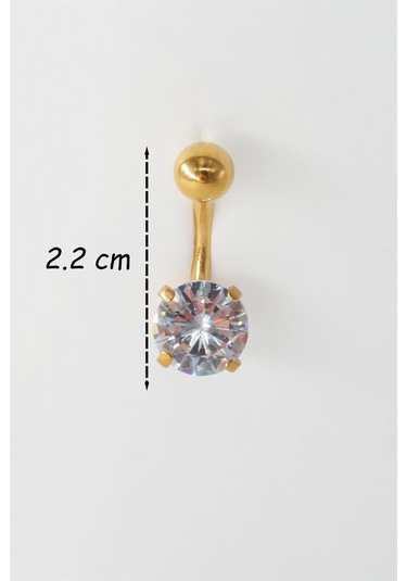 Kadın 316l Anti Alerjenik Topcuklu Oval Baget Zirkon Taşlı Göbek Piercing - Altın