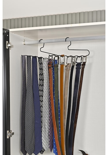 Mat Siyah 10'lu Dolap Içi Zigzag Askı, Pantolon, Kravat , Eşarp, Kemer Düzenleyici Askı - Metal Paslanmaz Siyah