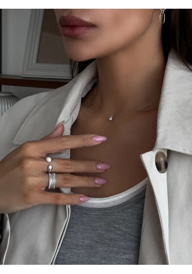 Sılverme Gümüş İpli Damla Kolye, 925 Ayar Gümüş 345917091