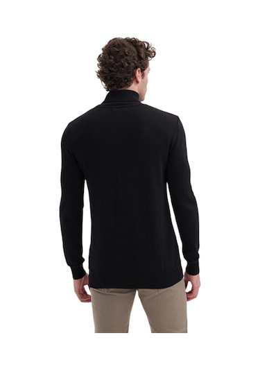 Cazador Pamuk Kumaş Slim Fit Basic Tam Balıkçı Kazak Siyah