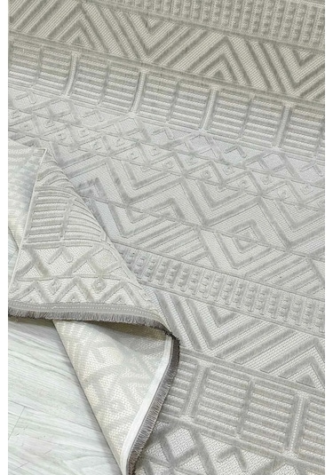 Mona Dokuma Yıkanabilir Bukleli Modern Gri Salon Halısı Mutfak Halısı Yolluk Gri