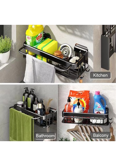 Geeroyoo Çok Amaçlı Banyo Askılığı: Paslanmaz Çelik Duvar Montajlı Lavabo Organizatörü 30.5x13x5.5cm Siyah