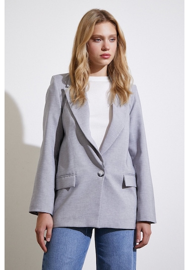 Never More Tek Düğmeli Blazer Ceket Gri Gri