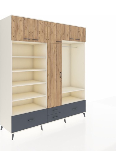 Kronos Dolap 18 Raflı 4 Çekmeceli Tek Askılı 220x59x243 Aytaşı-çam/antrasit Atlas Çam/antrasıt