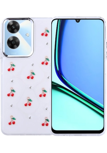 Realme Note 60 Kılıf Airbag Tasarımlı Simli Şeffaf Zore Kutup Kapak Kiraz