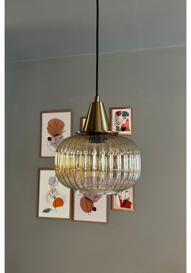 Mola Cam Bal Rengi Tekli Avize Eskitme Huni Başlık Retro Sarkıt Lamba Restoran Salon Aydınlatma Bal