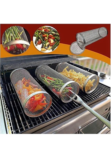 2 Adet Tekerlekli Izgara Sepeti - Şimdiye Kadarki En İyi Izgara Sepeti, Yuvarlak Paslanmaz Çelik Izgara Ağı Fq