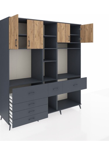 Kronos Dolap 11 Raflı 6 Çekmeceli 4 Kapaklı 220x59x243 Antrasit-çam/antrasit Atlas Çam/antrasıt