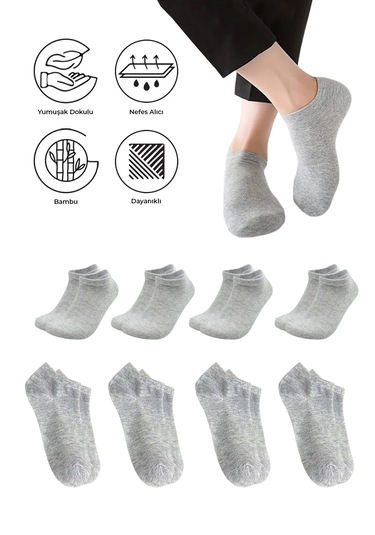 Bambu Kadın Sneaker Gri M Çorap Dikişsiz Görünmez Bilek Spor 4'lü Gri Melanj