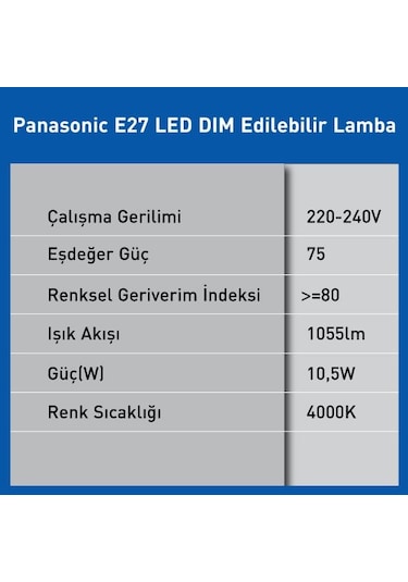 Panasonic E27 Led Dim Lamba 10.5w 1055lm 4000k