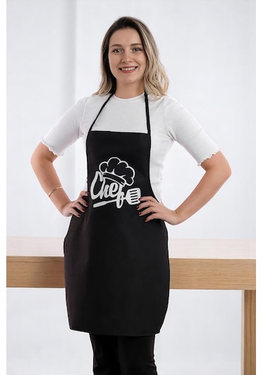 Siyah Chef Leke Tutmaz Kumaş Mutfak Önlüğü Siyah1