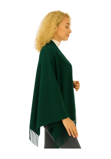 1 Adet Kadın Büyük Bedene Uygun Ekstra Yumuşak Dokulu Püskül Detaylı Kışlık Atkı Omuz Şalı Koyu Yeşil