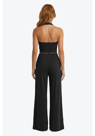 Cottonhill Siyah Viskon Basic Yüksek Bel Bol Paça Bağcıklı Kadın Pantolon Cottonhill Siyah Viskon Basic Yüksek Bel Bol Paça Bağcıklı Kadın Pantolon