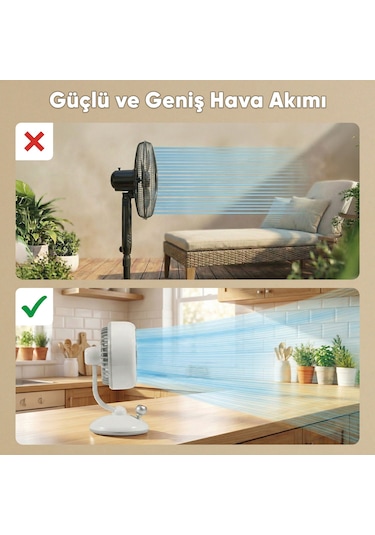 Juo Q3 120 Salınımlı 3 Kademeli Led Işıklı Şarjlı Masaüstü Fan Vantilatör Retro Sarı