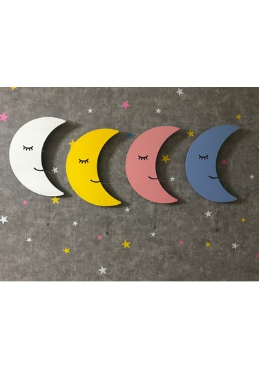 Çocuk Odası Dekoratif Ahşap Ay Gece Lambası Ledli Aydınlatma Beyaz-renkli