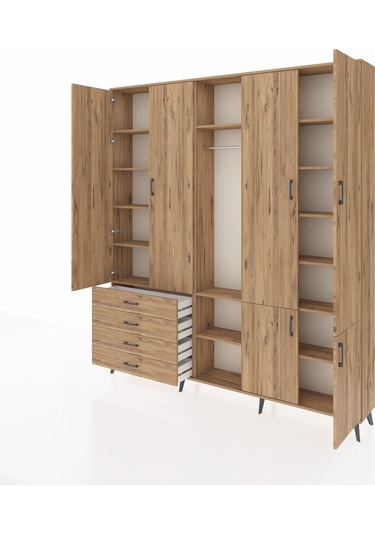 Arges Dolap 14 Raflı 4 Çekmeceli Tek Askılı 220x30x243 Çam-çam/çam Atlas Çam/atlas Çam