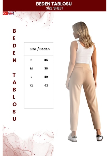 Zedefx Kadın Modern Tasarım Havuç Pantolon Bej