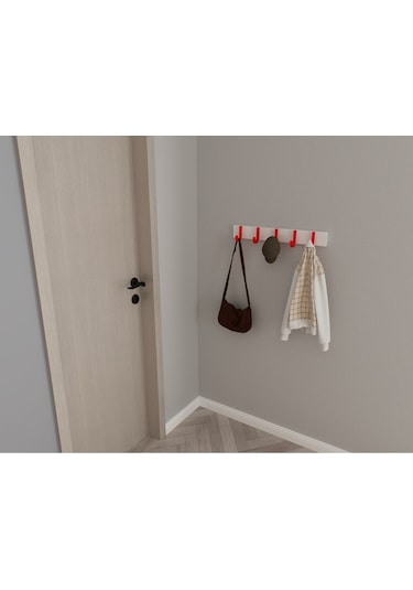 Hepsi3boyutlu Modern Duvar & Kapı Baston Askılık - 5 Adet Kırmızı J Askılık - Model No : 6 Kırmızı