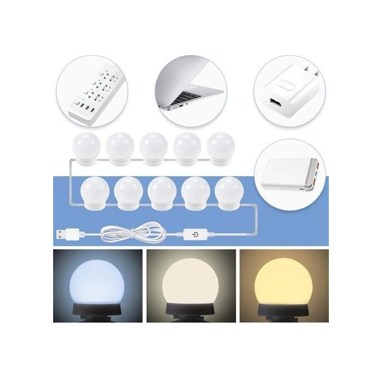 Sıladanal Nostalji Hollywood Tarzı 10lu Makyaj Masası Aynası Beyaz Led Işıklı Lamba Usb Diğer