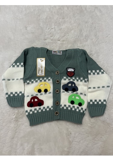 Sarı Yeşil Arabalı Hırka Yeşil