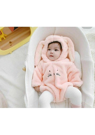 Aden Kids Welsoft Peluş Unisex Kışlık Bebek Çıtçıtlı Badi Pembe