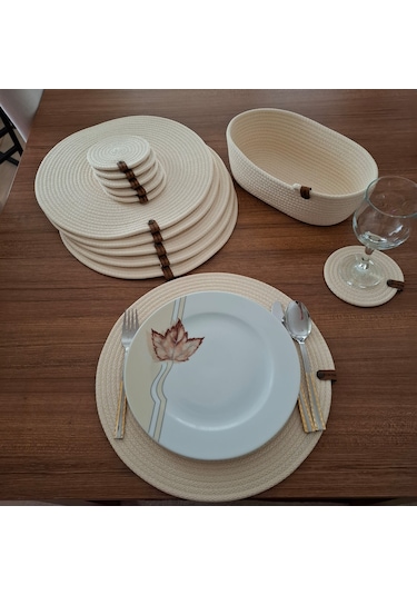 Açık Krem 6 Kişilik 13 Parça Amerikan Servis, Hasır Supla Takımı, Açık Krem