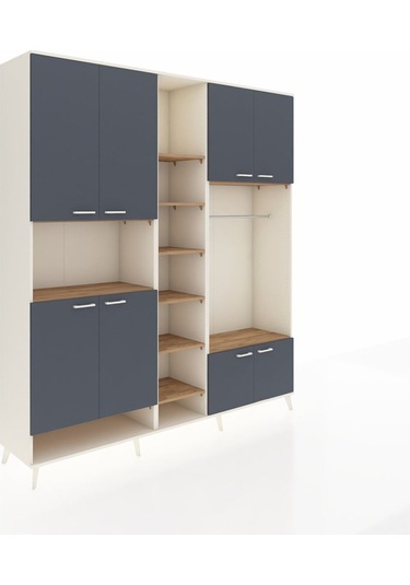 Hyperion Dolap 18 Raflı 8 Kapaklı Tek Askılı 220x44x243 Aytaşı-antrasit/çam Antrasıt/atlas Çam